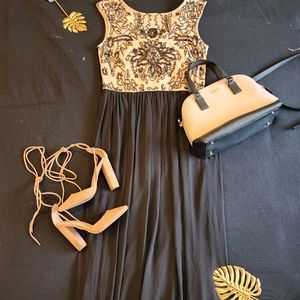 Hand-Beaded Adrianna Papell Floor Length Gown